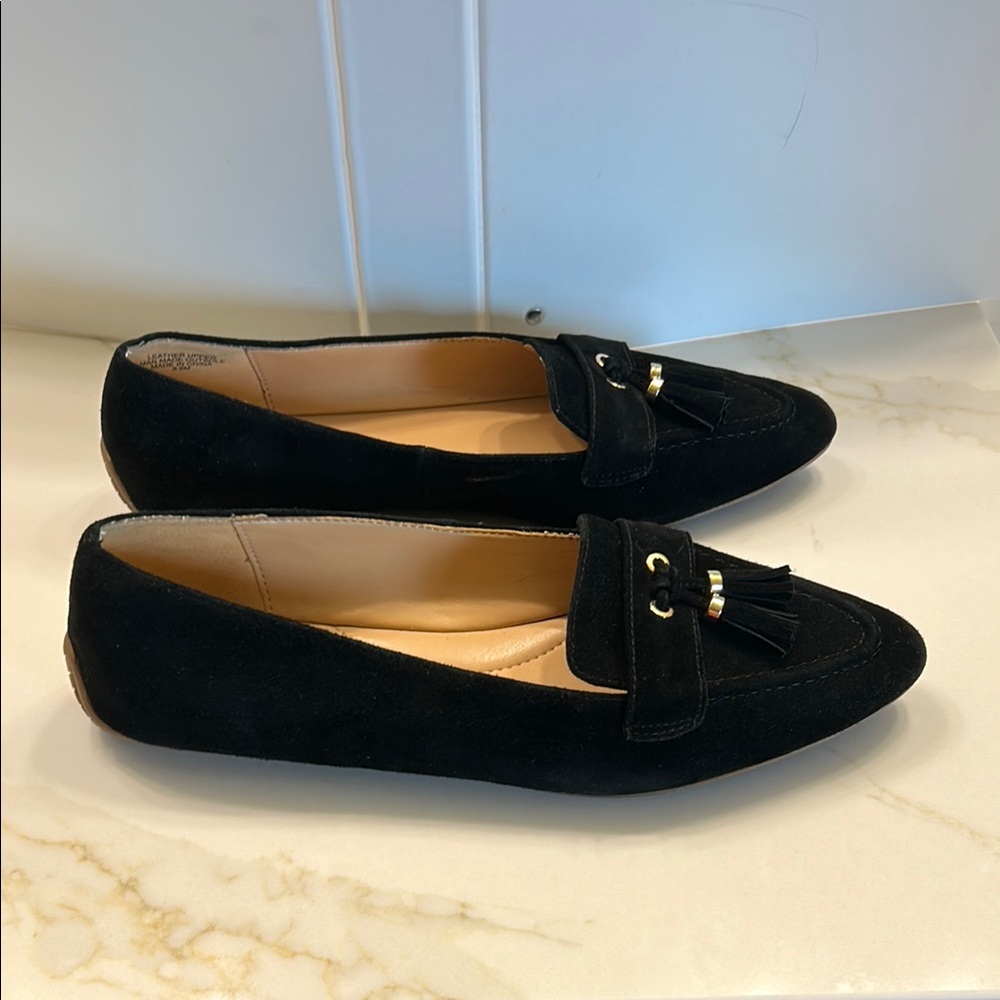 Talbots Black Suede Pointed Tassel Loafers - Picture 3 of 5